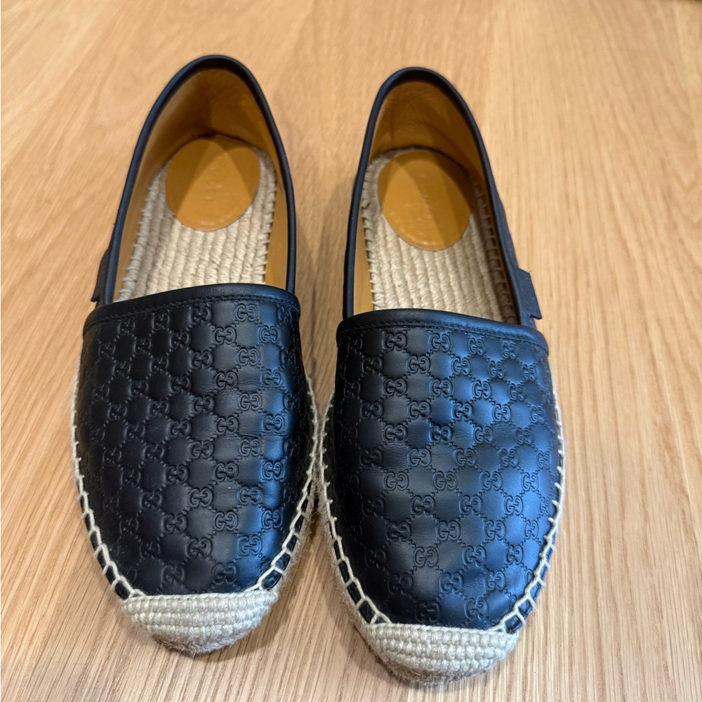 Gucci Tan and Black Leather Espadrilles